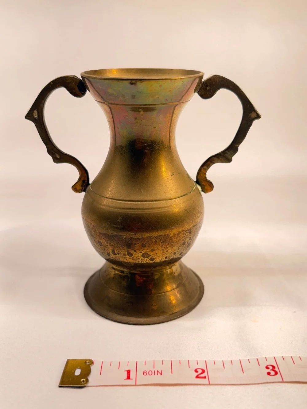 Vintage Mini Brass Urn Vase Double Scroll Handles Ancient Amphora Shelf Decor